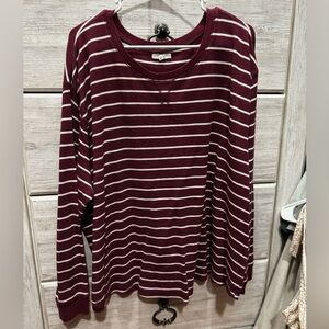 Maurices Burgundy and White Striped Long Sleeve Tee